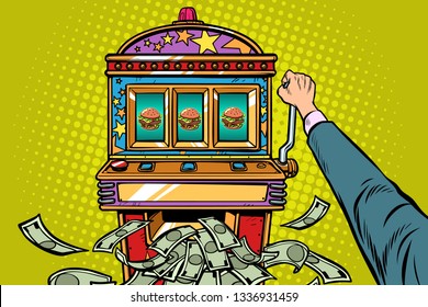 Burger prize slot machine. Pop art retro vector illustration vintage kitsch