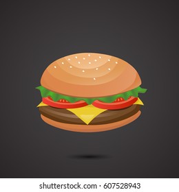 Burger - realistic, color icon isolated on neutral background. Vector art.