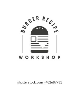 "Burger Recipe" logo. Burger icon with note space. "Burger paper". recipe layout. vector illustration
