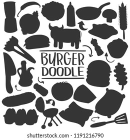Burger Recipe Menu Silhouette Clip Art Vector Icons