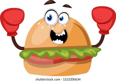 Hamburguesa con guantes rojos, ilustración, vector sobre fondo blanco.