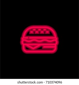 Burger red glowing neon ui ux icon. Glowing sign logo vector