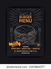 Burger Restaurant Menu Layout With Restaurant cafe menu template design on chalkboard background vector illustration