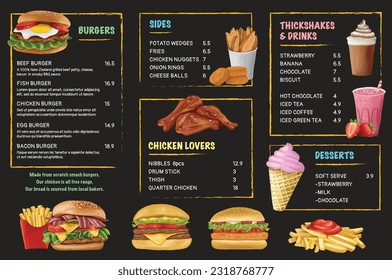 Burger Restaurant Menu Layout, Painting style, Vector Illustration