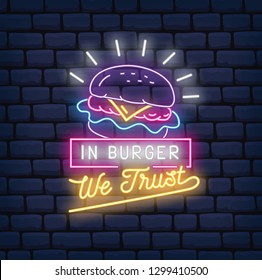 Burger restaurant neon sign vector illustration