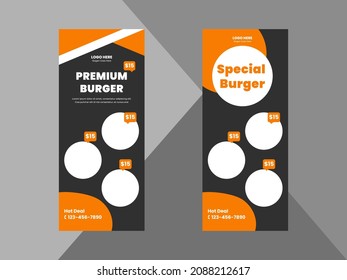 burger restaurant roll up banner design template. special food menu poster leaflet design template. cover, roll up banner, poster, print-ready