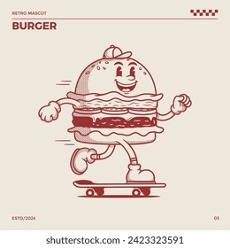 Burger Retro Mascot, cartoon mascot