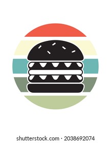 Burger Retro Sunset Design template. Vector design template for logo, badges, t-shirt, POD and book cover. Isolated white background.