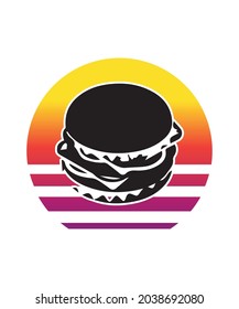 Burger Retro Sunset Design template. Vector design template for logo, badges, t-shirt, POD and book cover. Isolated white background.