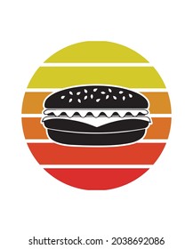 Burger Retro Sunset Design template. Vector design template for logo, badges, t-shirt, POD and book cover. Isolated white background.