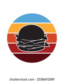 Burger Retro Sunset Design template. Vector design template for logo, badges, t-shirt, POD and book cover. Isolated white background.