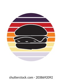 Burger Retro Sunset Design template. Vector design template for logo, badges, t-shirt, POD and book cover. Isolated white background.