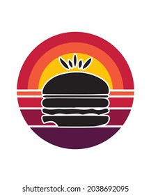 Burger Retro Sunset Design template. Vector design template for logo, badges, t-shirt, POD and book cover. Isolated white background.