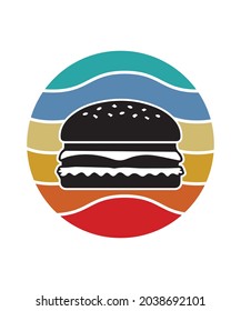 Burger Retro Sunset Design template. Vector design template for logo, badges, t-shirt, POD and book cover. Isolated white background.