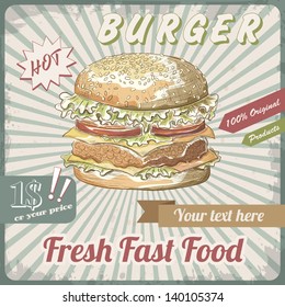Burger sale banner in retro style