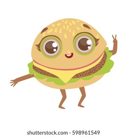 Burger Sandwich Cute Anime Humanized Cartoon Food Character Emoji Vector Illustration