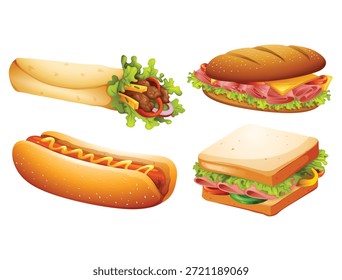 Burger, Sanduíche, Cachorro Quente, Coleção Wrap
