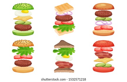 Burger And Sandwich Ingredients Isolated Vector Illustrated Collection