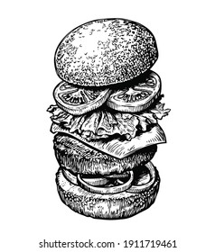 Burger, sandwich ingredients sketch. Hand drawn food vector illustration