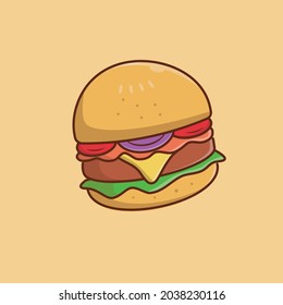 Burger with sauce and cheese illustration vector burger flat icon style