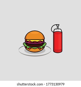 hamburguesa con salsa vectorial ilustración de diseño, comida chatarra y comida rápida para comida y almuerzo en tiempo de descanso. ilustración de diseño plano de icono. menú hamburguesa de recogida y entrega 