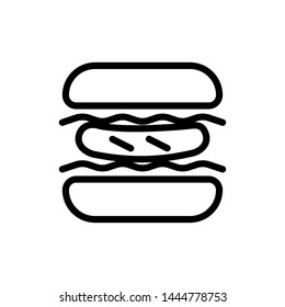 Burger with sausage and vegetables for eat concept ,Thin line icons ,Vector Illustration for symbol web stock 