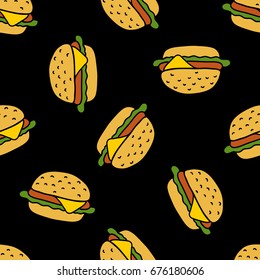 burger seamless doodle pattern
