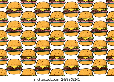 Burger seamless pattern background can be used as wrapping paper, web banner, social media banner. Fast food seamless pattern