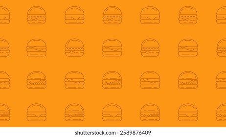 Burger seamless pattern background. Doodle line art hamburger motif. Cheeseburger sketch wallpaper