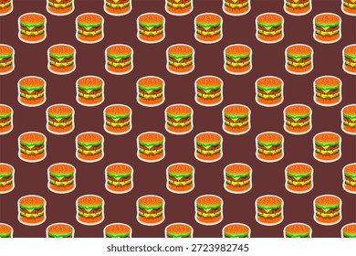 Fondo de patrón sin fisuras de hamburguesa. Humburger o patrón de hamburguesa con queso. Fondo de patrón de comida rápida de hamburguesa. 