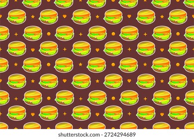 Fondo de patrón sin fisuras de hamburguesa. Humburger o patrón de hamburguesa con queso. Fondo de patrón de comida rápida de hamburguesa.