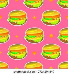 Fondo de patrón sin fisuras de hamburguesa. Humburger o patrón de hamburguesa con queso. Fondo de patrón de comida rápida de hamburguesa.