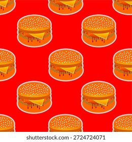 Fondo de patrón sin fisuras de hamburguesa. Humburger o patrón de hamburguesa con queso. Fondo de patrón de comida rápida de hamburguesa.