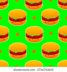 Burger seamless pattern background. Humburger or cheeseburger pattern. Burger fast food pattern background.	