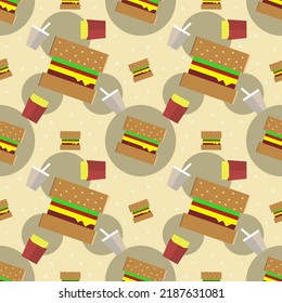 Burger Seamless Pattern Background Vector Design Isolated on Pastel Background
