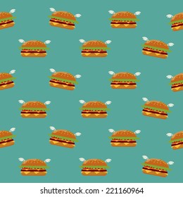  Burger seamless pattern. Fast food seamless background. Vector illustration.