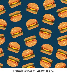 Hamburguesa sin patrón. Patrón de comida rápida. para Anuncio de menú de restaurante o cafetería de comida rápida, paquete, cubierta, textil, papel de embalaje