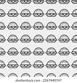 Burger seamless pattern. Hamburger motif. Fast food line emblem ornament. Identity background for menu design restaurant or cafe. Packaging, interior wallpaper. Vector illustration.