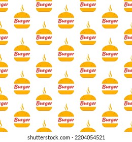 Burger Seamless Pattern. Burger With Lettering In Retro Color Palette. Fast Food Concept In Flat Design. Retro Design For Print On Wrapping Paper, Wallpaper, Fabric, Packing. Vector Illustration