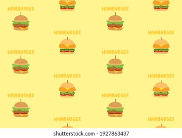 patrón sin fisuras de la hamburguesa sobre fondo amarillo. Icono de Hamburguesa. Ilustración vectorial.