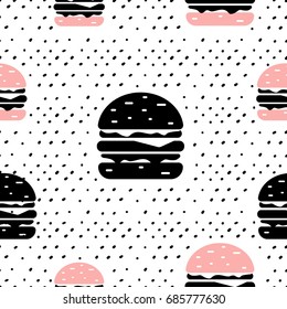 Burger Seamless Pattern, Scandinavian Style