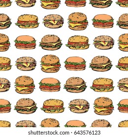 Burger seamless pattern. Vector.