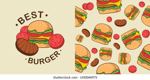 Burger seamless pattern vector illustration