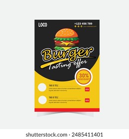 Burger selling vector flyer design for fast food restaurant A4 size 