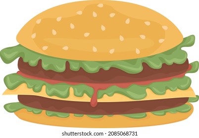 Burger semi flat color vector object. Full realistic item on white. Junk food. Unhealthy fast food sandwich isolated modern cartoon style illustration for graphic design and animation