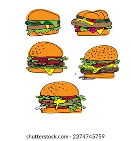 Burger  set. Hand drawn logo for your design