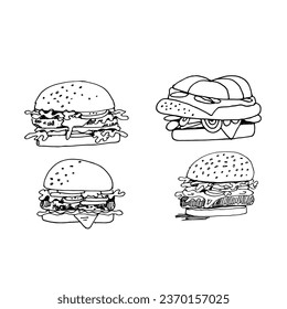 Burger set hand drawn sketch outline for your design.