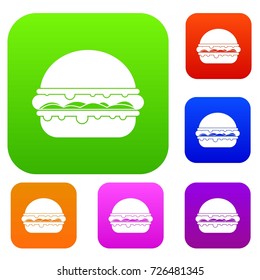 Burger set icon color in flat style isolated on white. Collection sings vector illustration