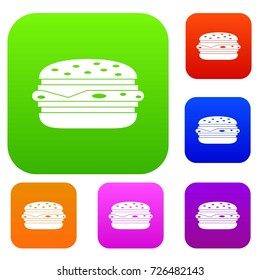 Burger set icon color in flat style isolated on white. Collection sings vector illustration