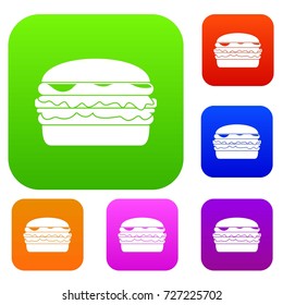 Burger set icon color in flat style isolated on white. Collection sings vector illustration